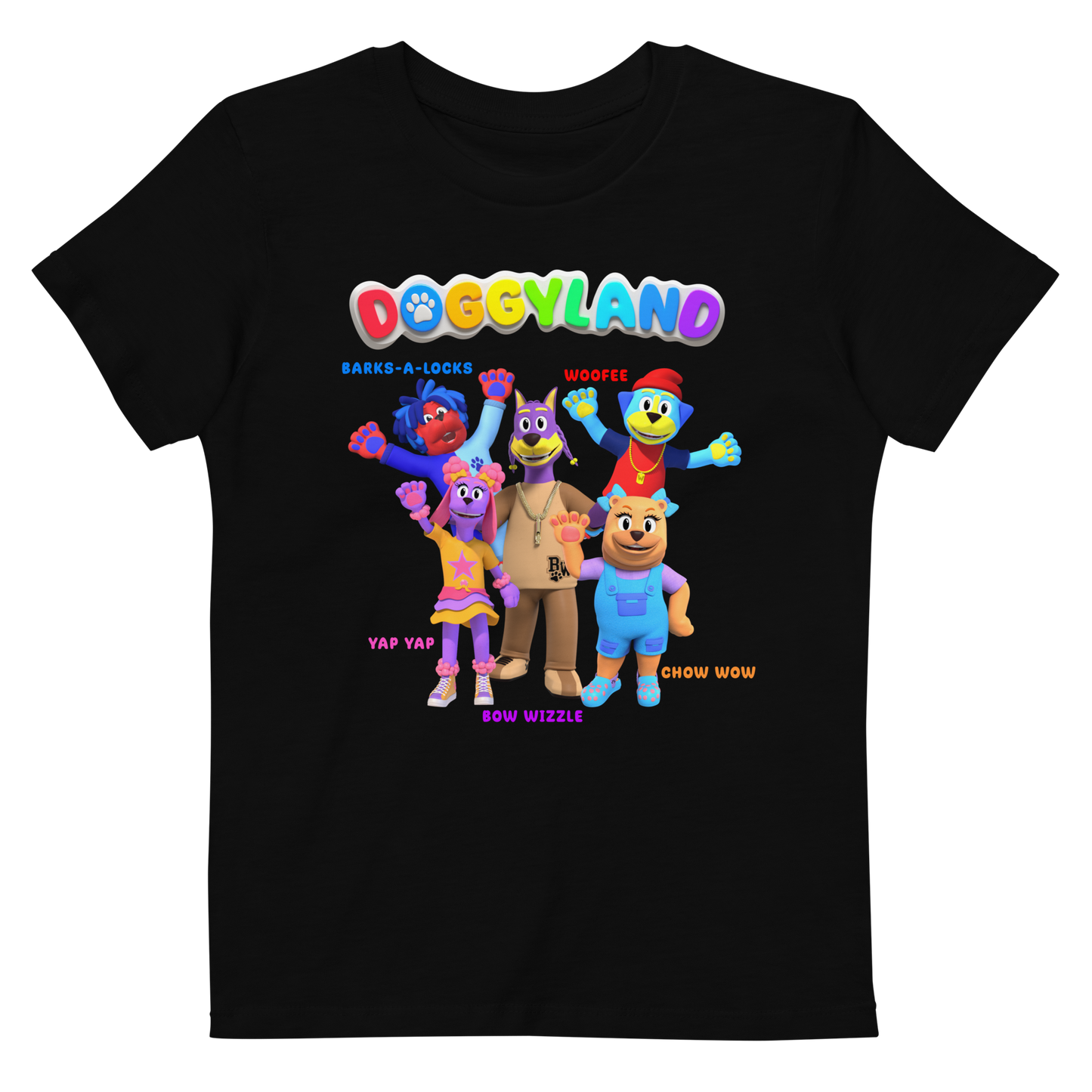 Doggyland Kids Crew Shirt with "BOW WIZZLE, YAP YAP, CHOW WOW, BARKS-A-LOCKS & WOOFEE"